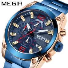 Megir 2063 3D Time Men Quartz Wristwatch Chrono Luxury Steel Water Proof Megir Men Watches